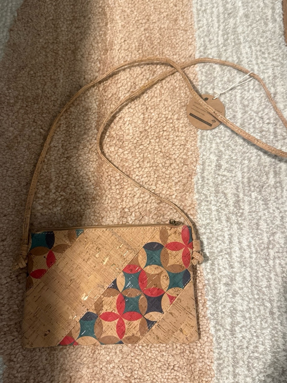 Cork Crossbody Bag with Multicolor Geometric Accent